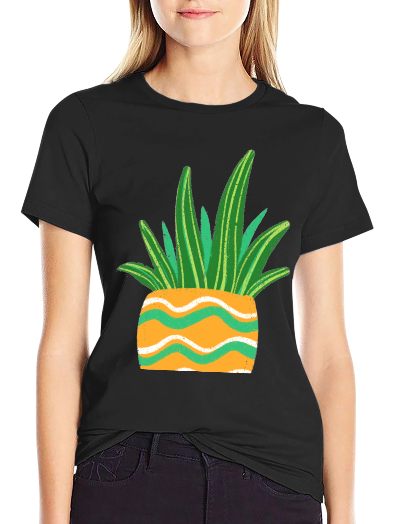 Unique Plant Pot Graphic Tee - Black
