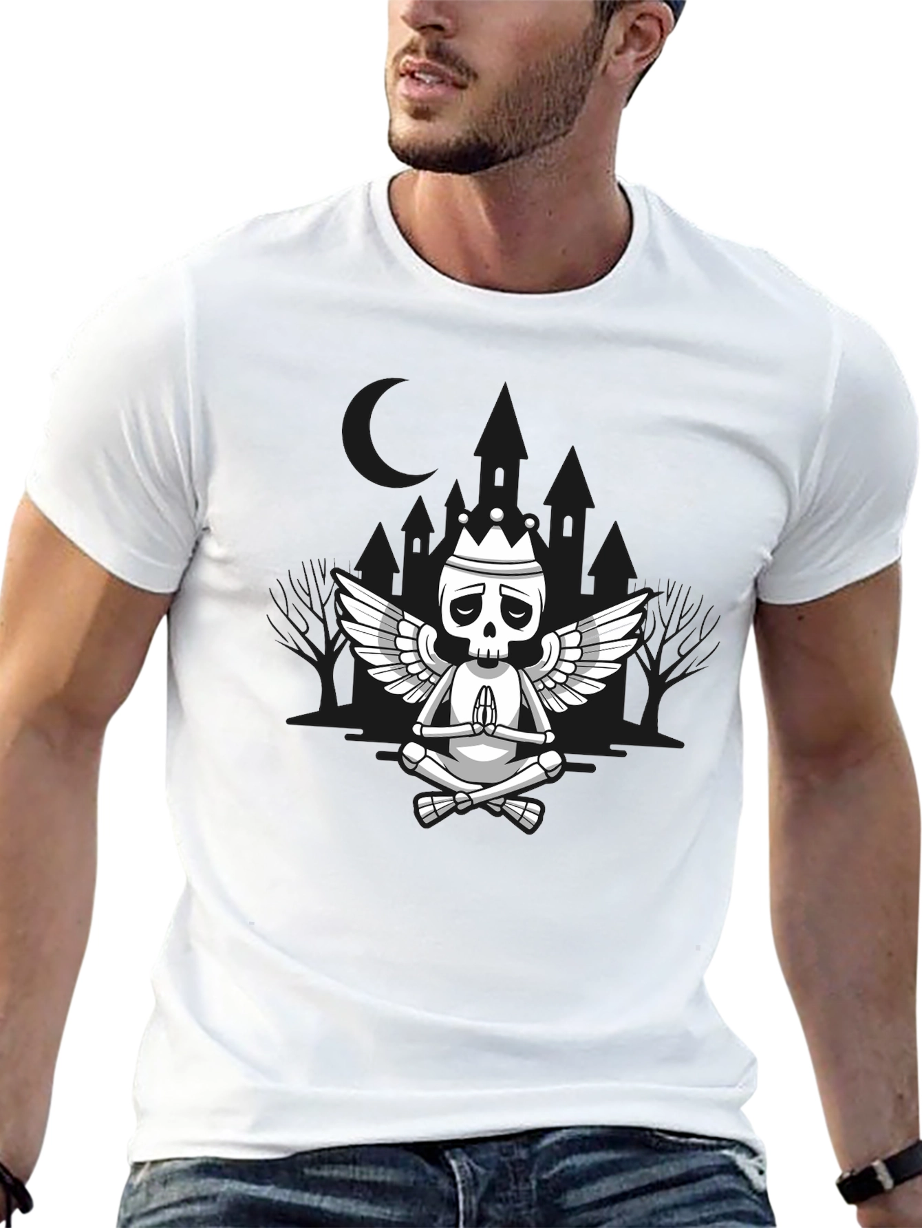 Meditating Skeleton King Graphic T-Shirt