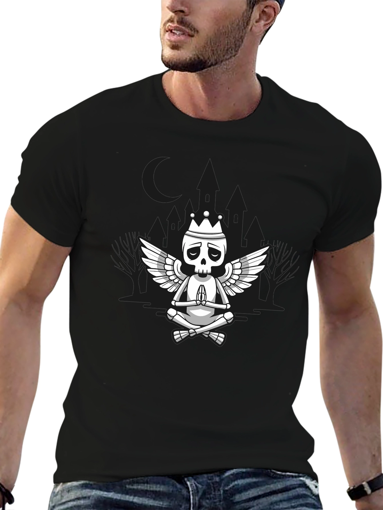 Meditating Skeleton King Graphic T-Shirt