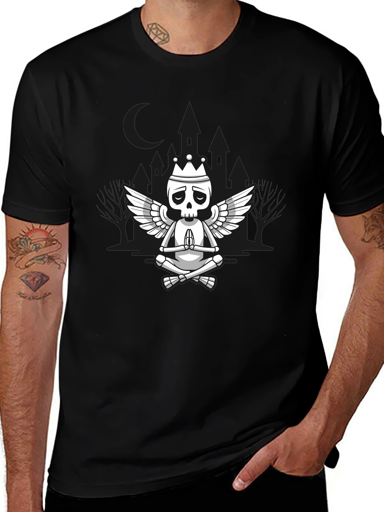 Meditating Skeleton King Graphic T-Shirt