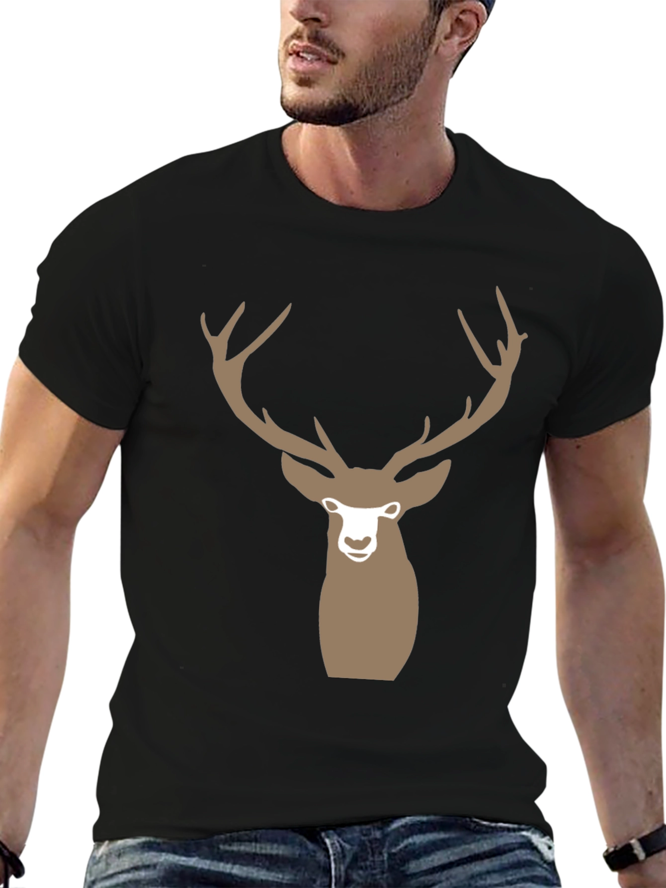 Deer Graphic Print Black T-Shirt