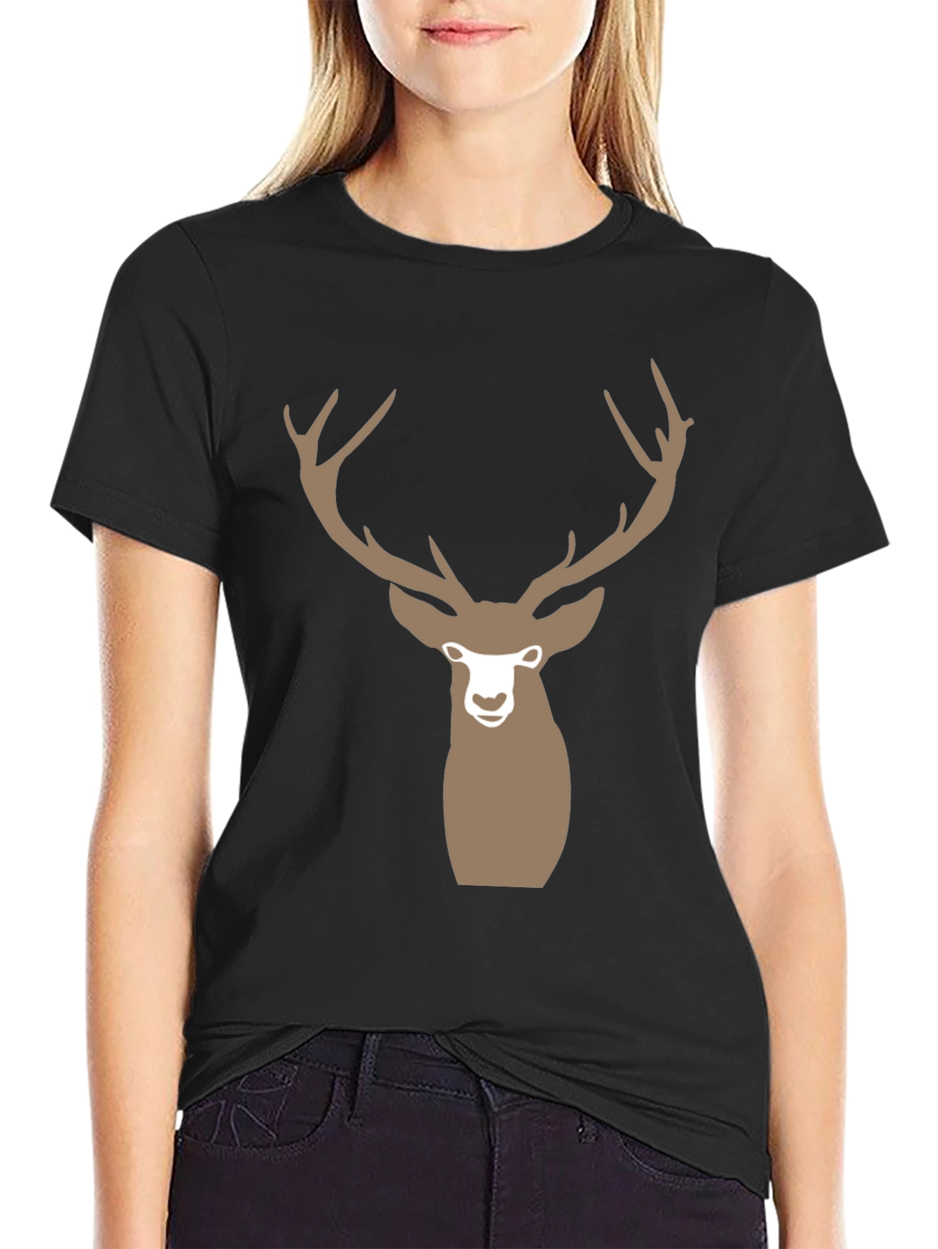 Deer Graphic Print Black T-Shirt