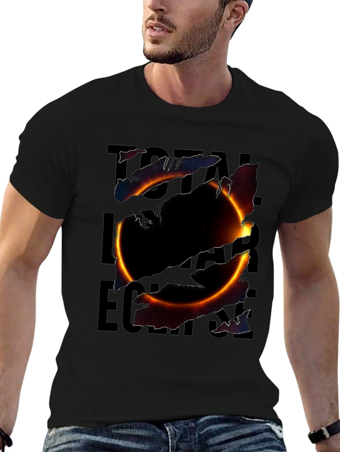 Total Solar Eclipse Graphic Print Black T-Shirt