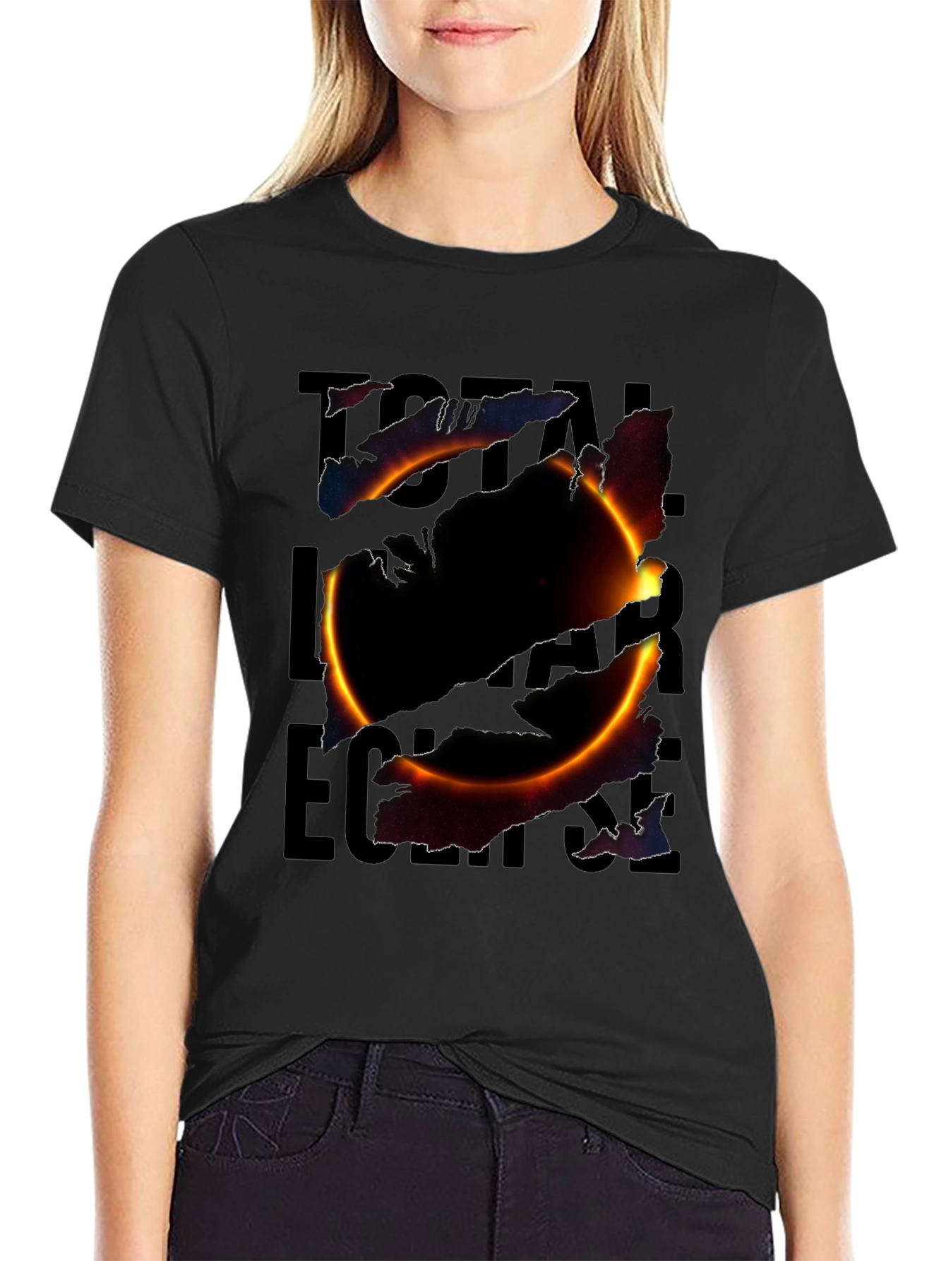Total Solar Eclipse Graphic Print Black T-Shirt