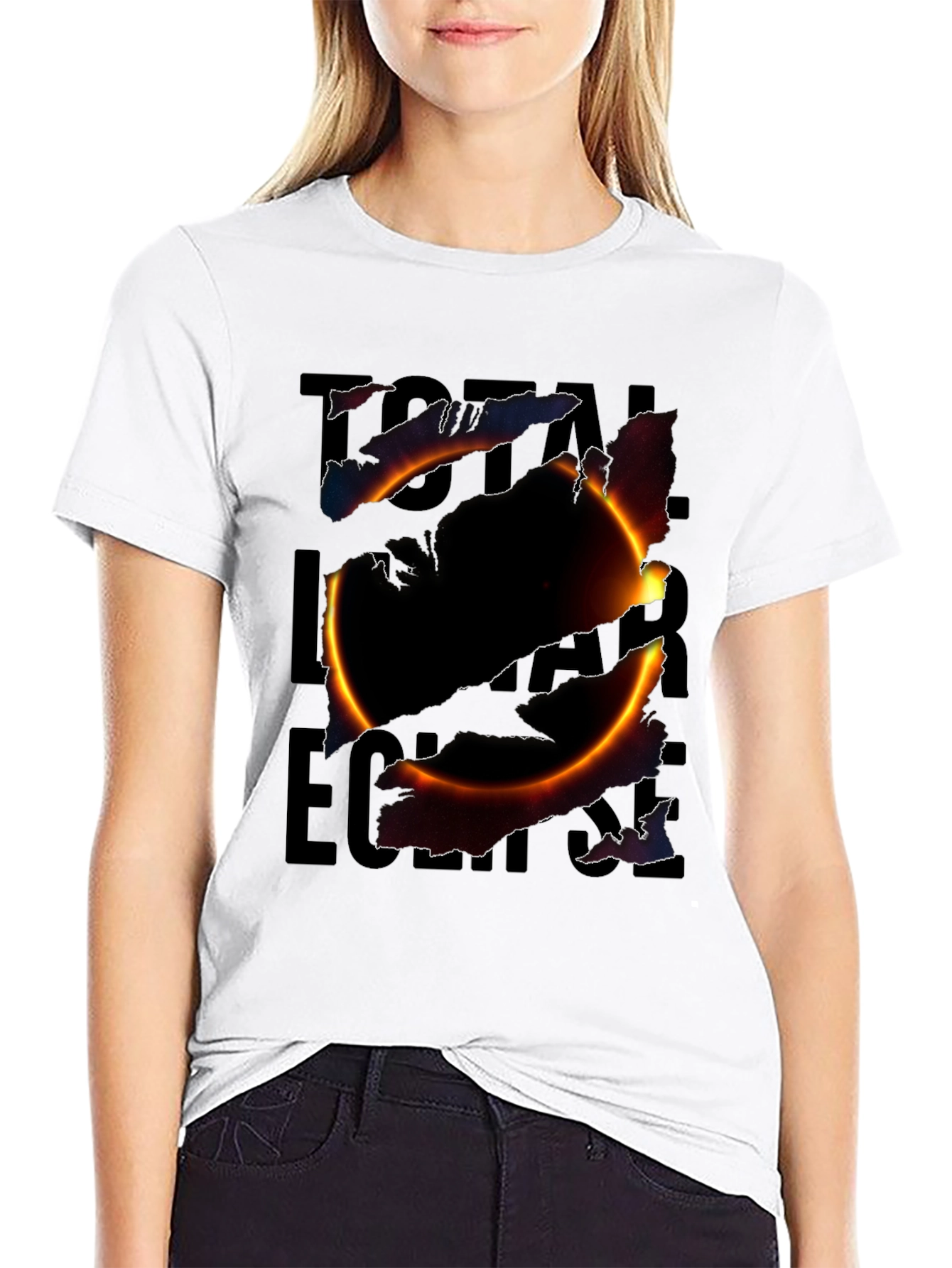 Total Solar Eclipse Graphic Print Black T-Shirt