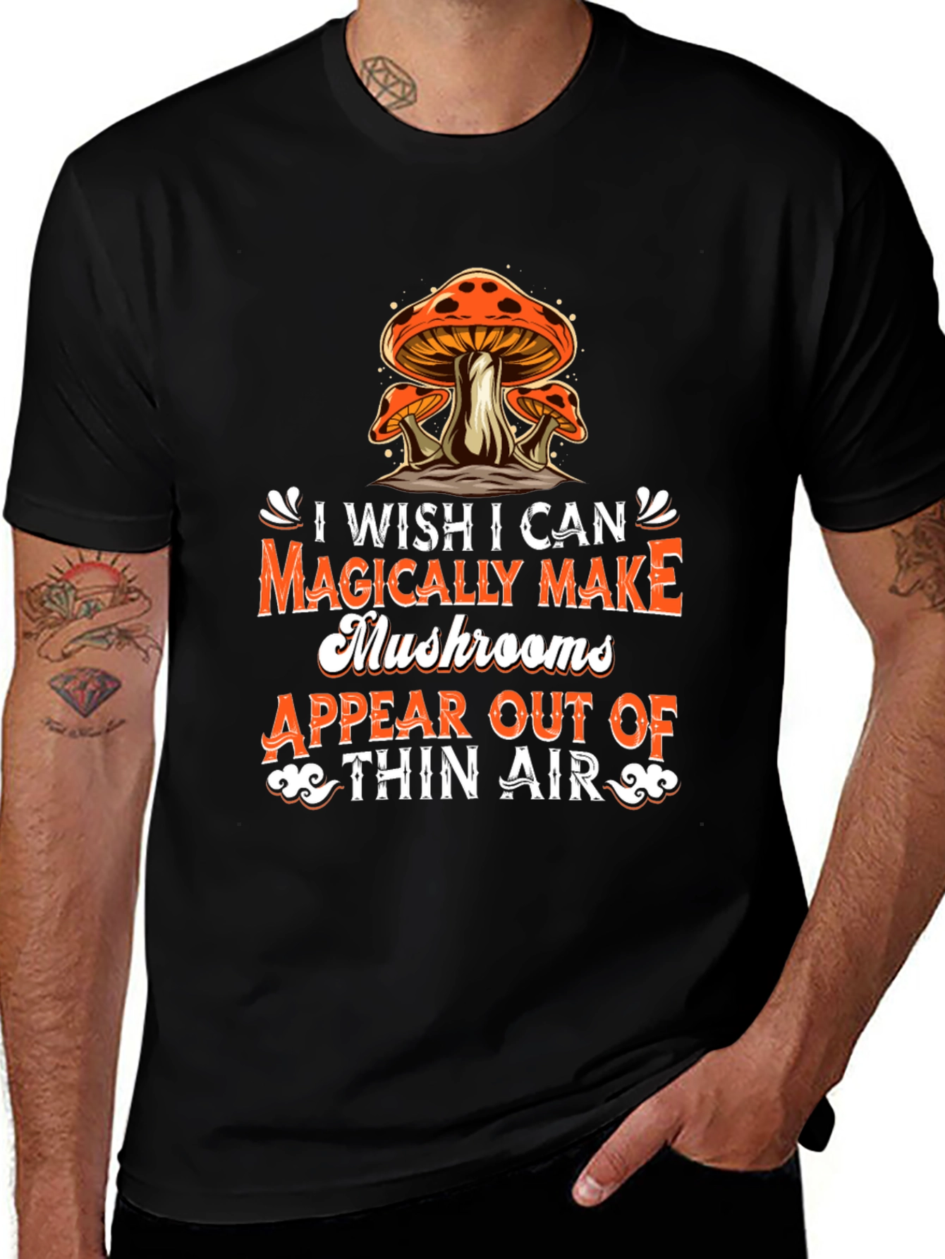 Magical Mushrooms Graphic Tee - Black Cotton T-Shirt