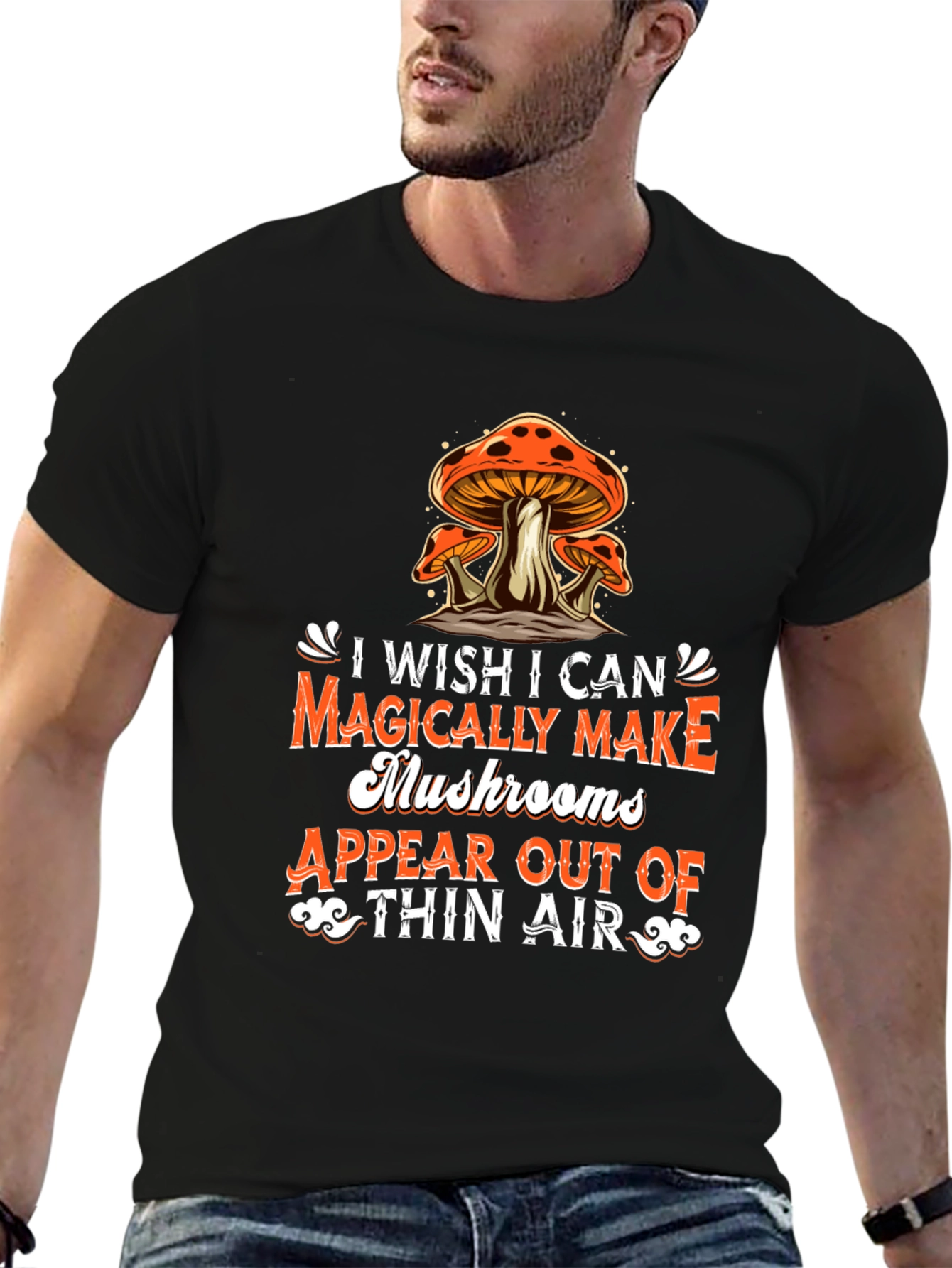 Magical Mushrooms Graphic Tee - Black Cotton T-Shirt