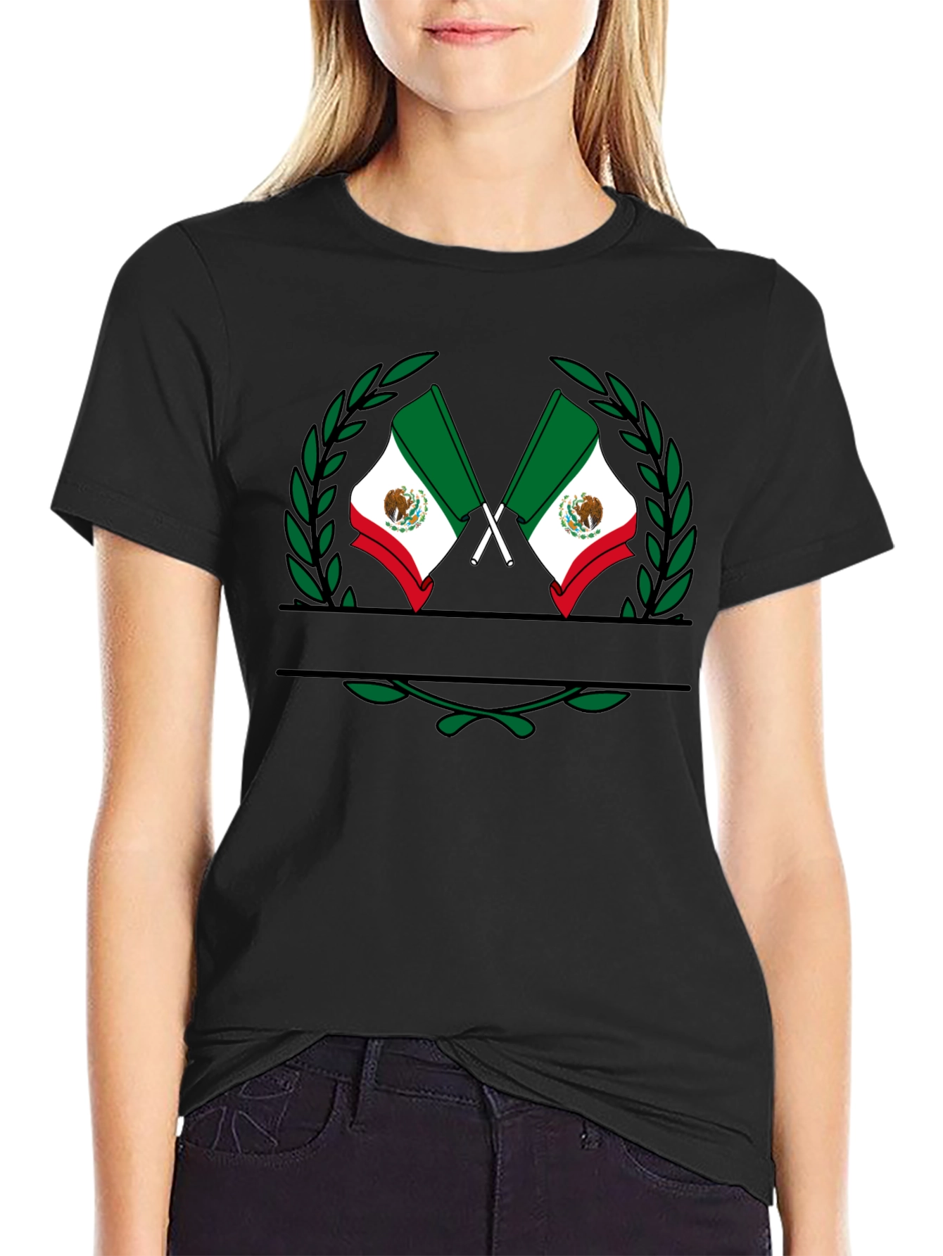 Mexican Flag Wreath Black T-Shirt
