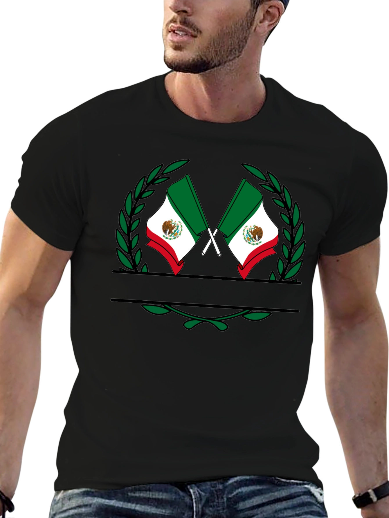 Mexican Flag Wreath Black T-Shirt