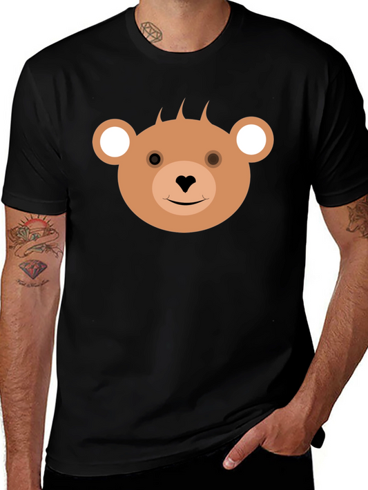Cute Bear Face Black T-Shirt for Casual Wear
