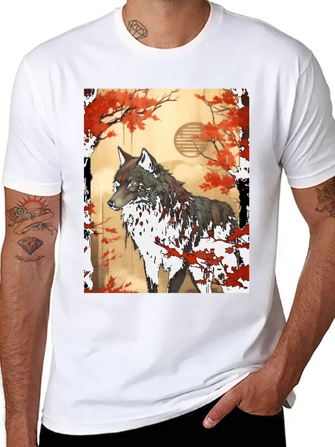 Wolf & Autumn Leaves Graphic Tee