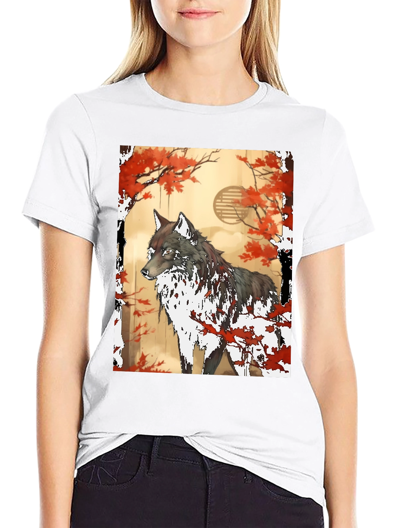 Wolf & Autumn Leaves Graphic Tee