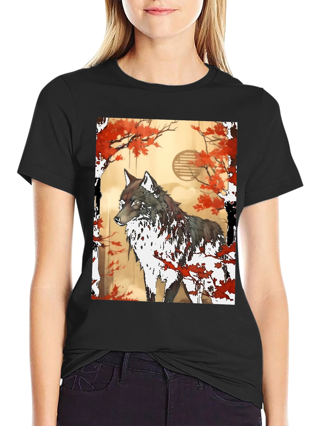 Wolf & Autumn Leaves Graphic Tee