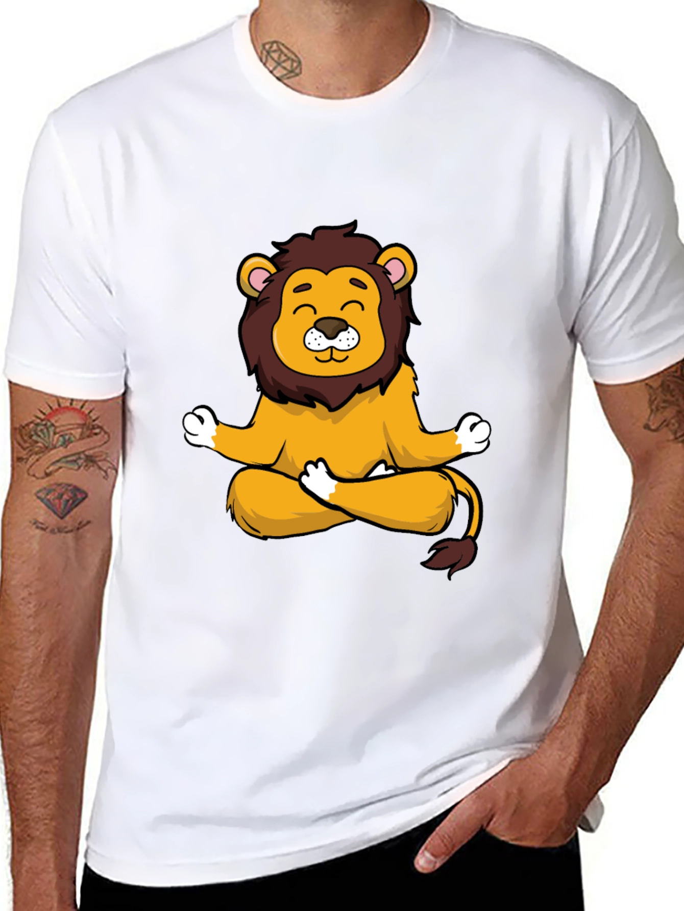 Meditating Lion Graphic Tee - Relaxed Fit Black