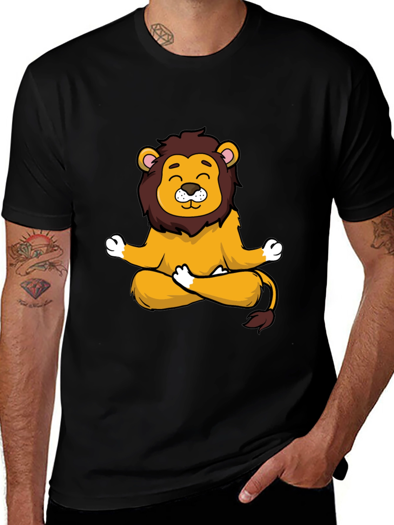 Meditating Lion Graphic Tee - Relaxed Fit Black