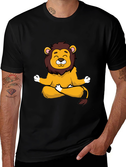 Meditating Lion Graphic Tee - Relaxed Fit Black