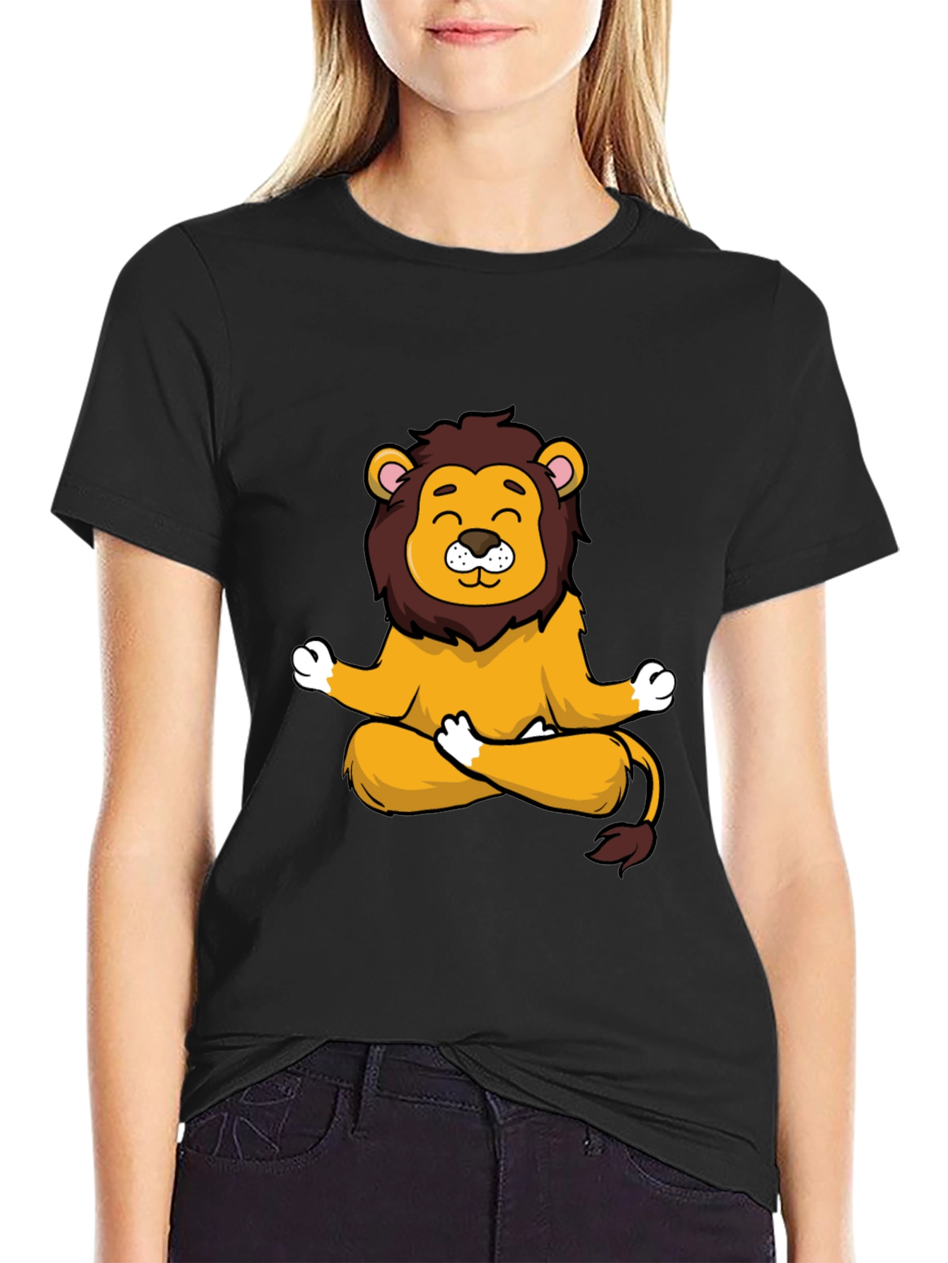 Meditating Lion Graphic Tee - Relaxed Fit Black