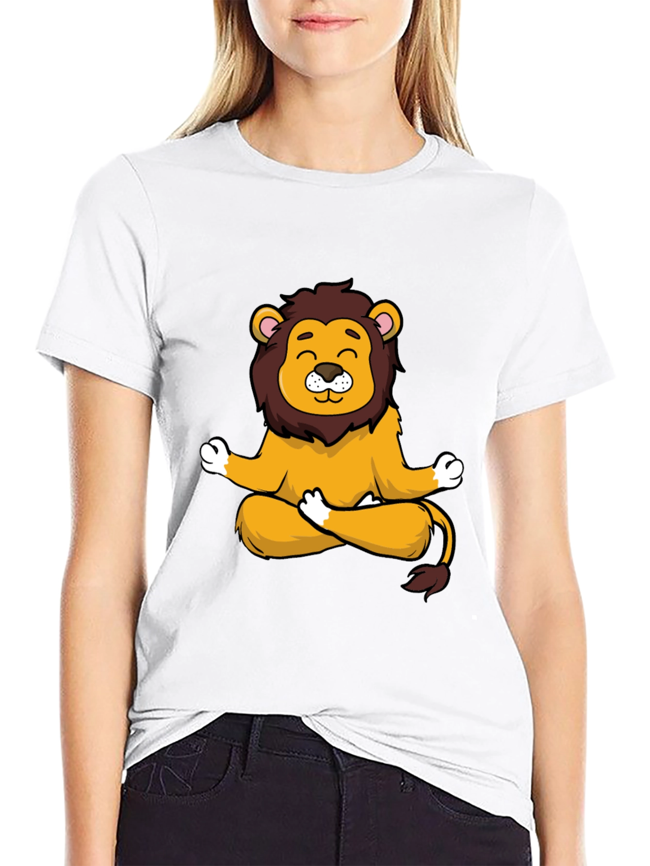 Meditating Lion Graphic Tee - Relaxed Fit Black