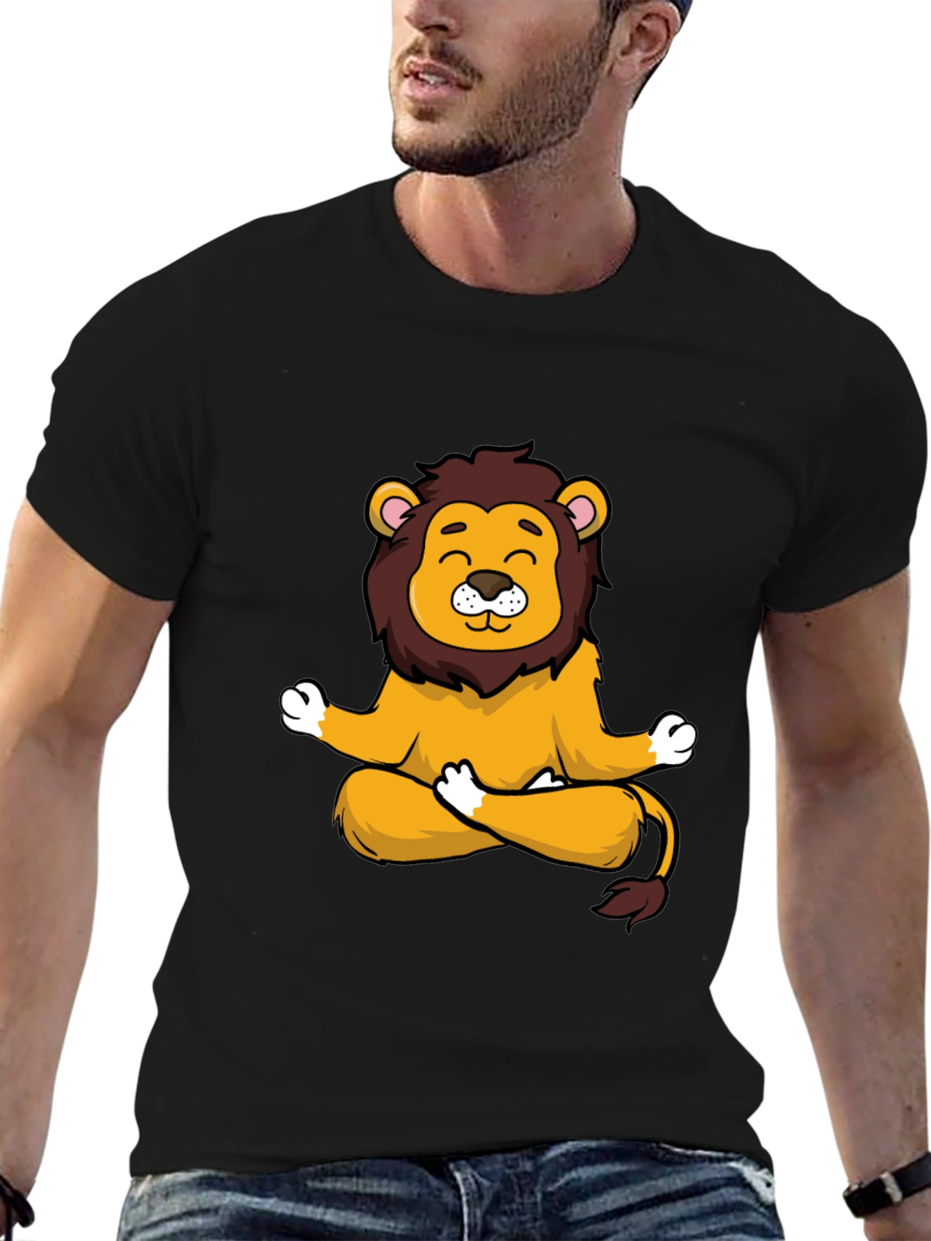 Meditating Lion Graphic Tee - Relaxed Fit Black