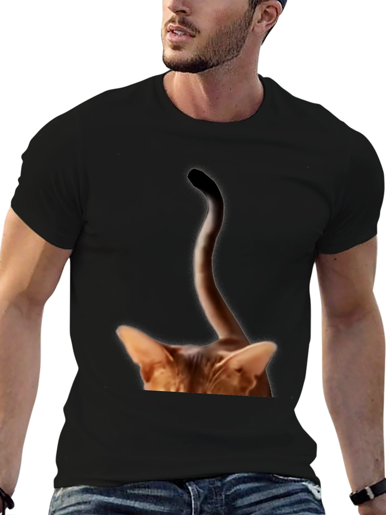 Cat Tail Peek T-Shirt - Quirky Animal Tee