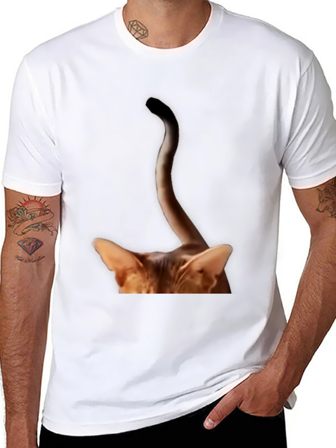 Cat Tail Peek T-Shirt - Quirky Animal Tee