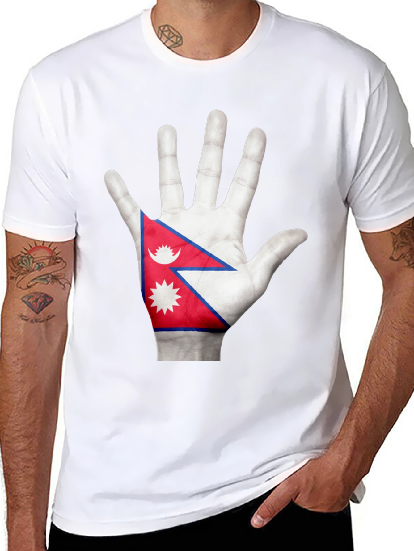 Nepal Flag Hand Graphic Black T-Shirt