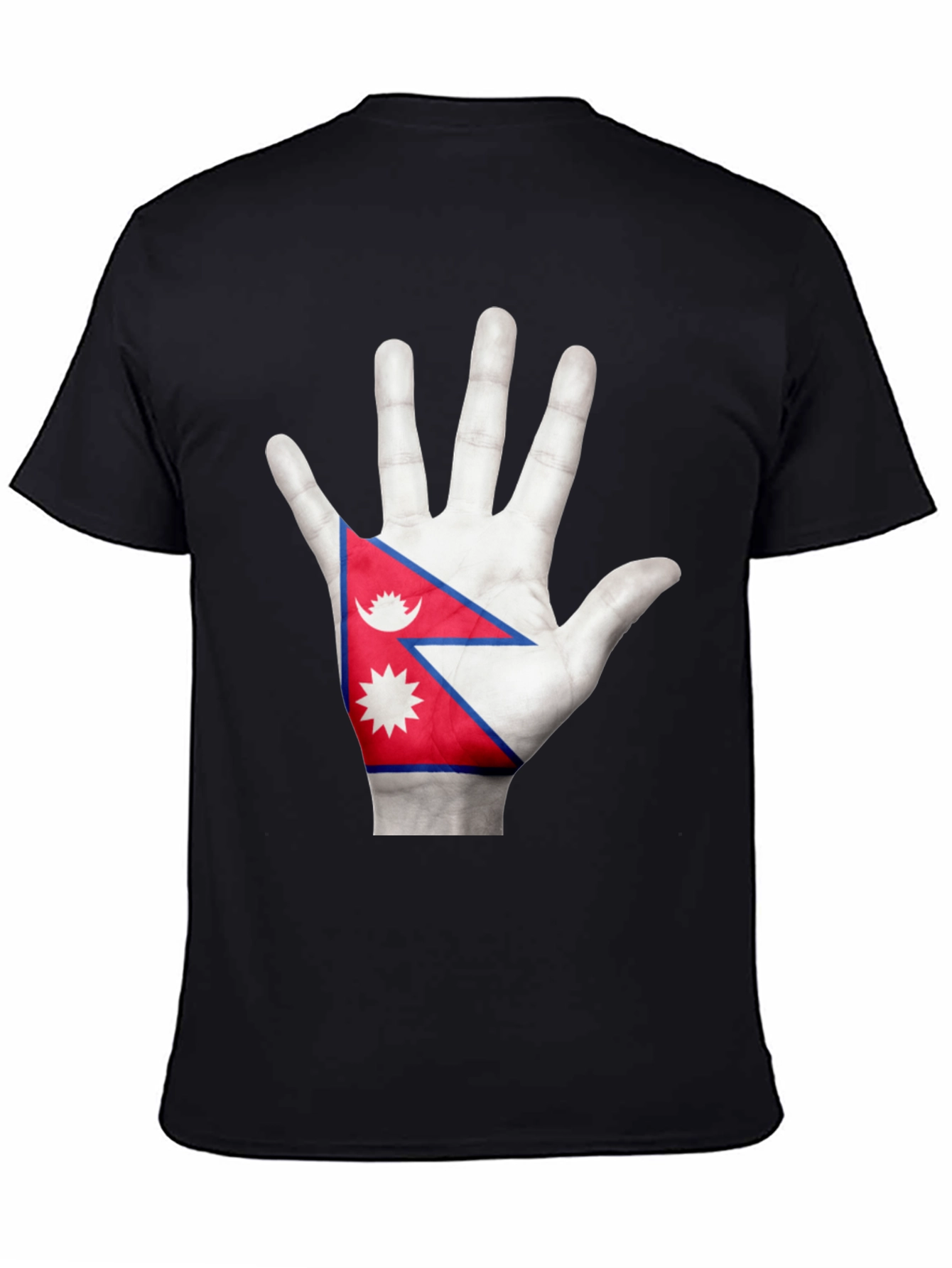 Nepal Flag Hand Graphic Black T-Shirt