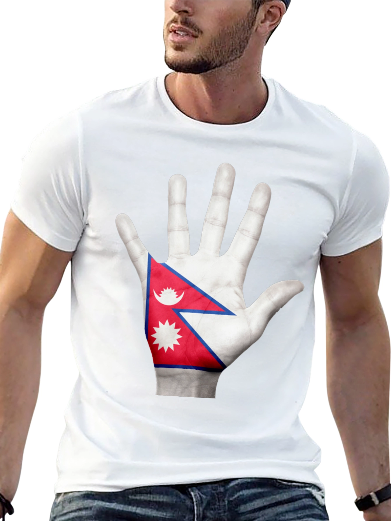 Nepal Flag Hand Graphic Black T-Shirt