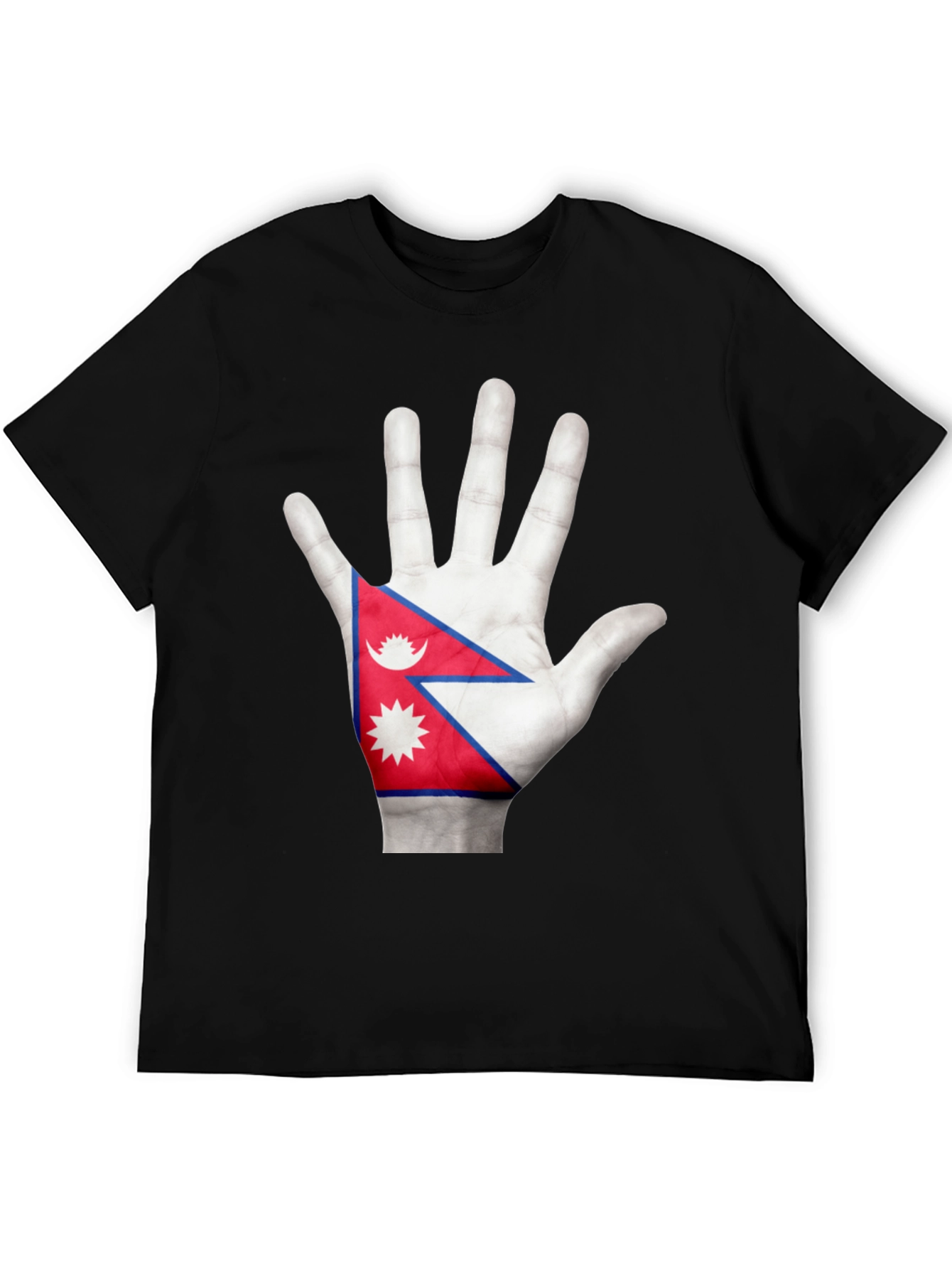 Nepal Flag Hand Graphic Black T-Shirt