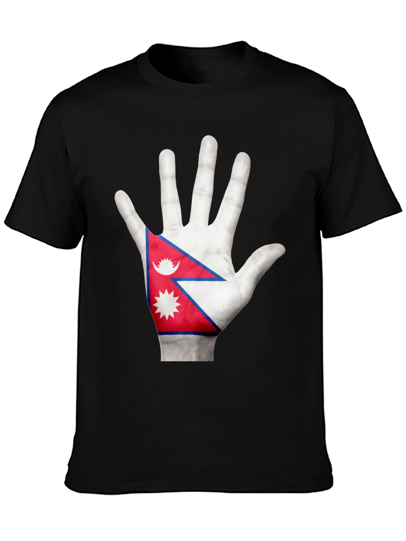 Nepal Flag Hand Graphic Black T-Shirt