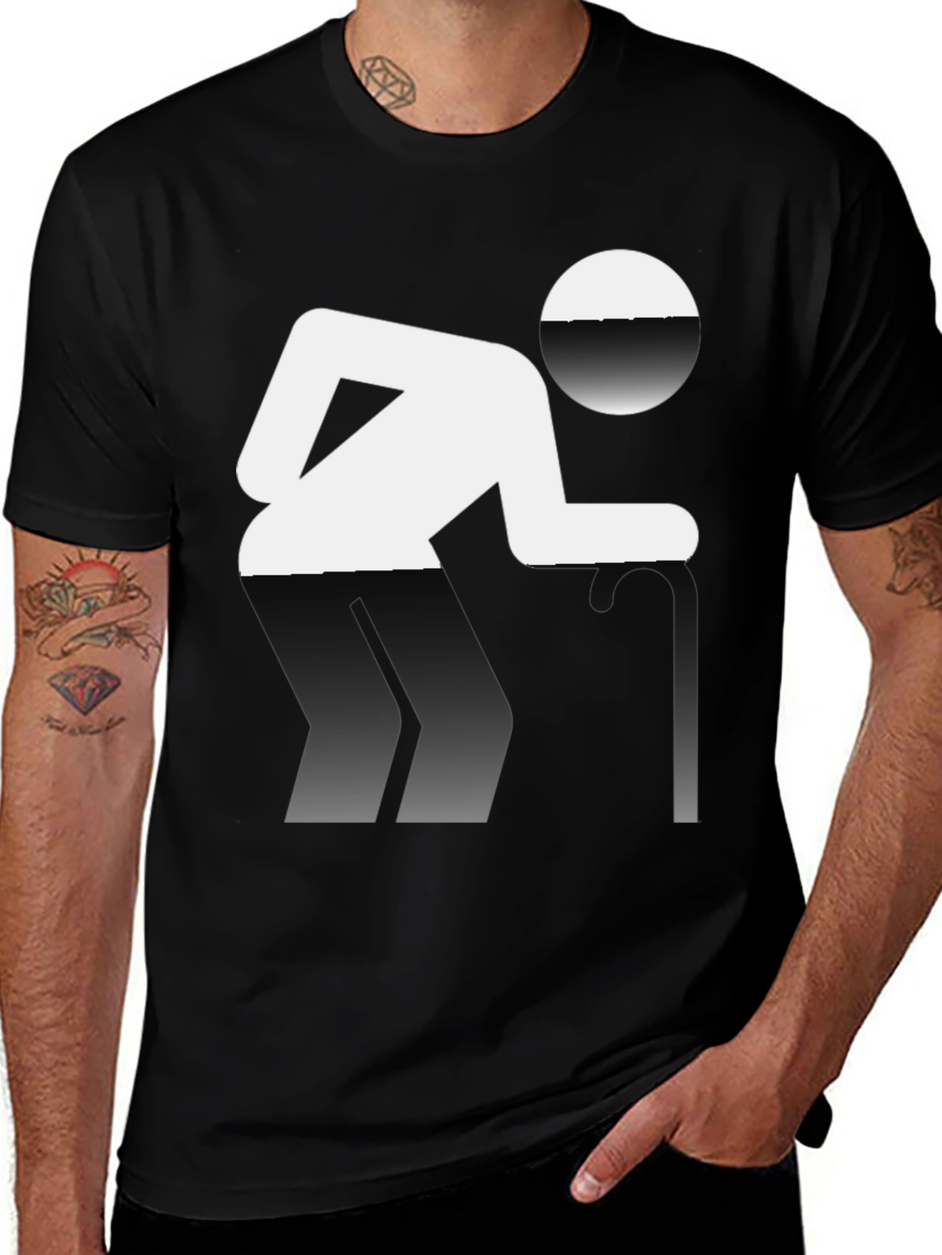 Novelty T-Shirt: Funny Pictogram Design Black Cotton Tee