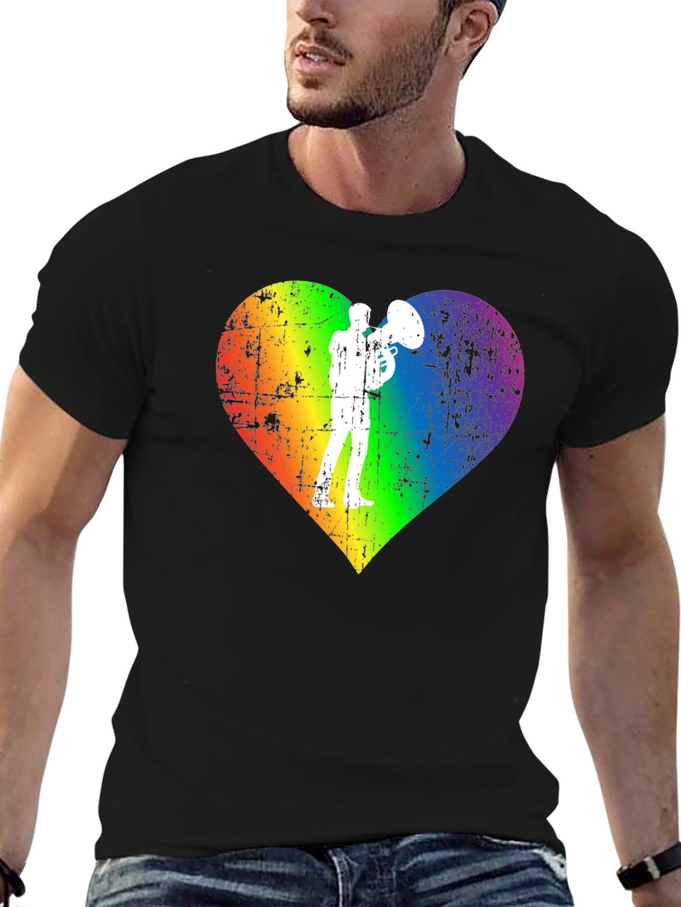 Rainbow Heart Tuba Player Black T-Shirt
