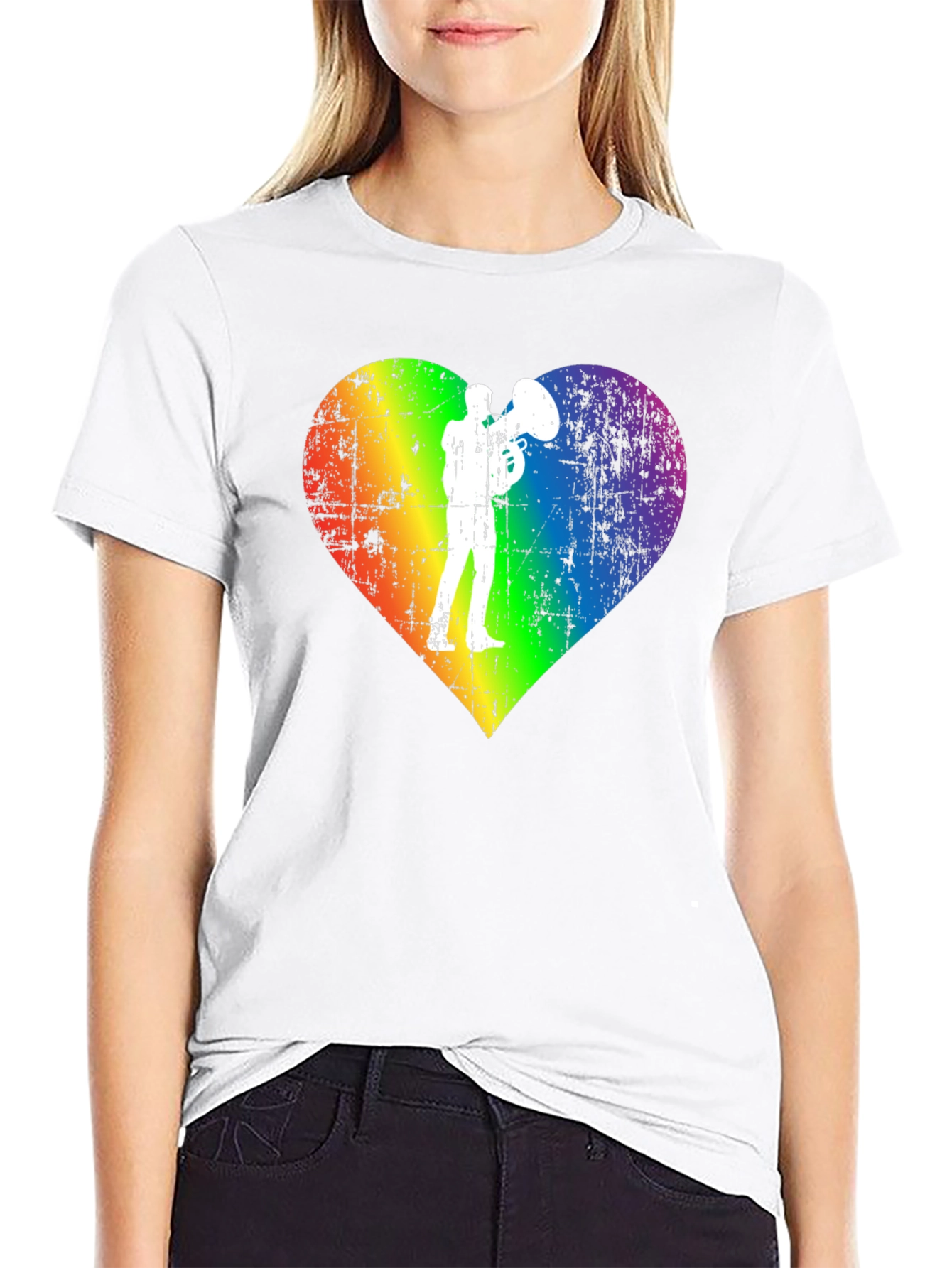 Rainbow Heart Tuba Player Black T-Shirt