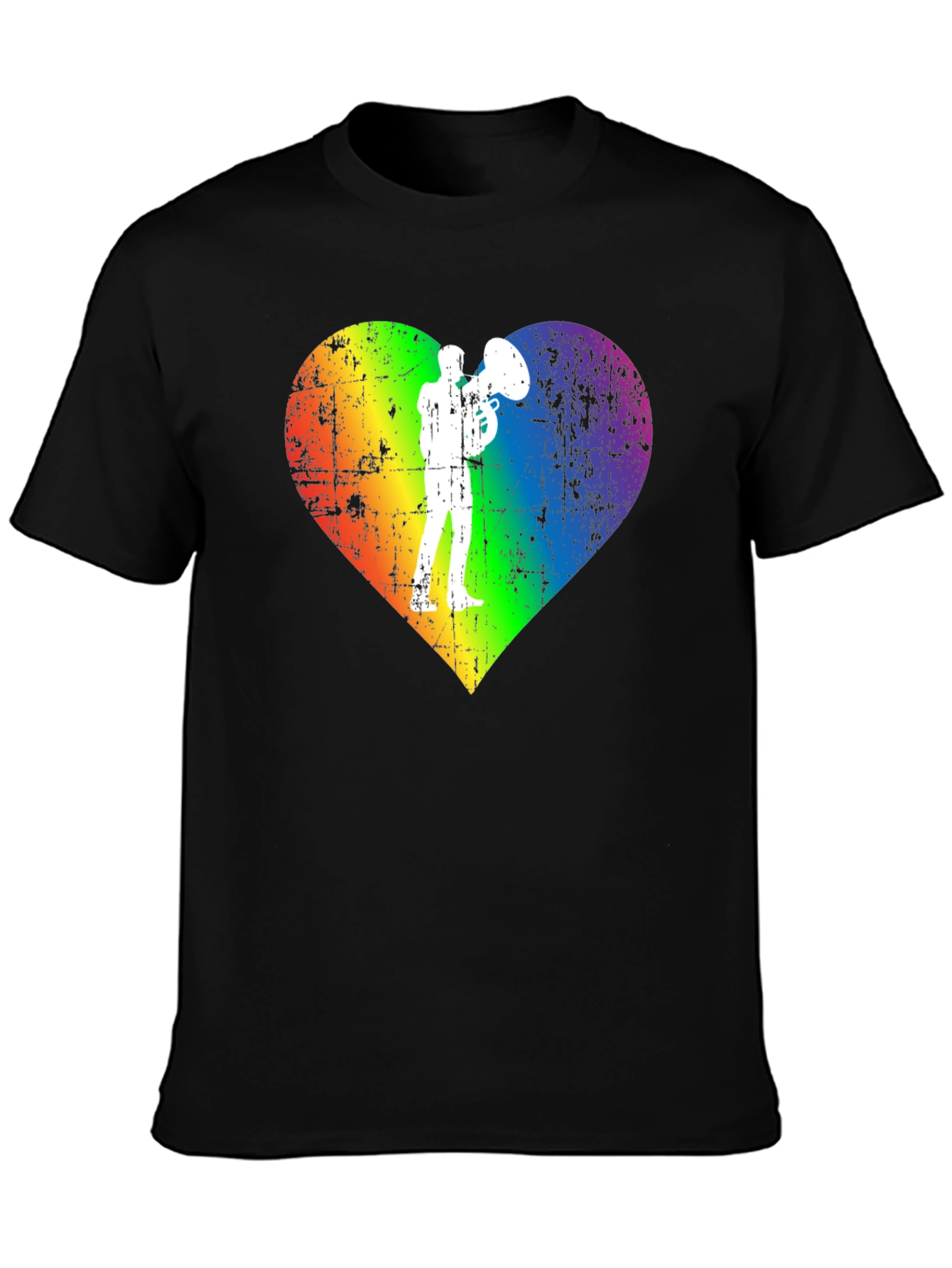 Rainbow Heart Tuba Player Black T-Shirt