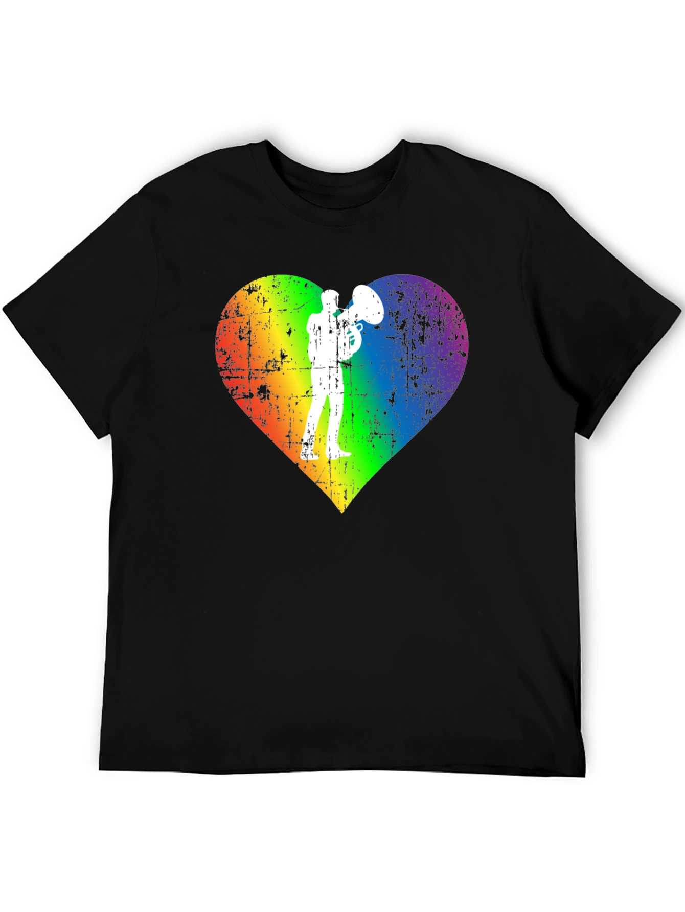 Rainbow Heart Tuba Player Black T-Shirt