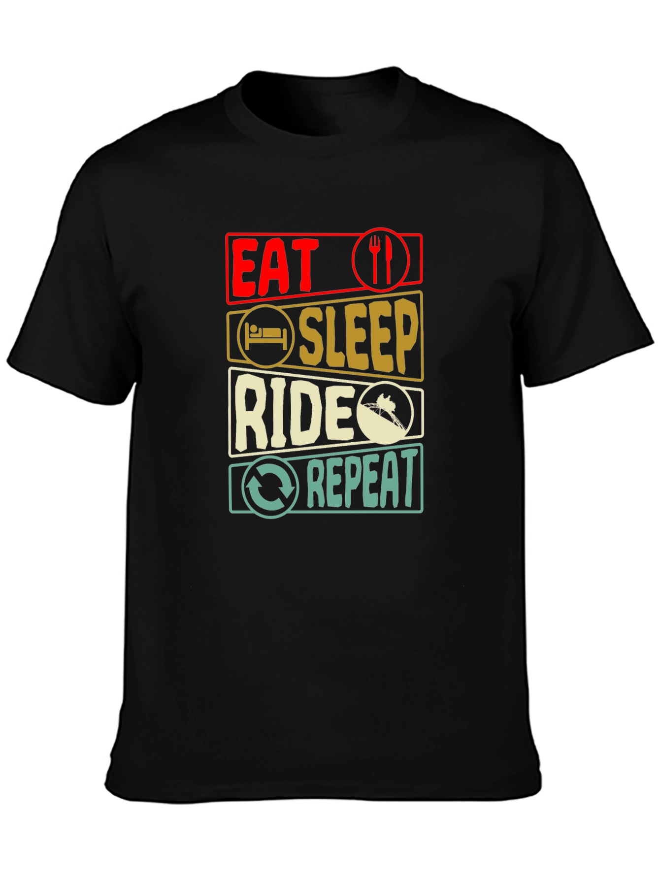 Eat Sleep Ride Repeat T-Shirt - Black Cotton Tee