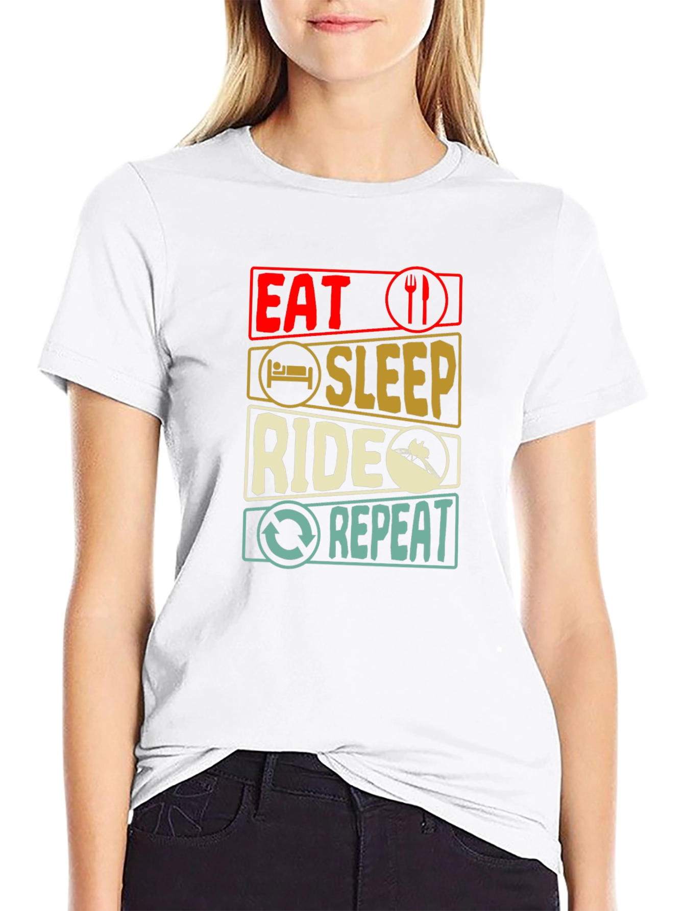 Eat Sleep Ride Repeat T-Shirt - Black Cotton Tee
