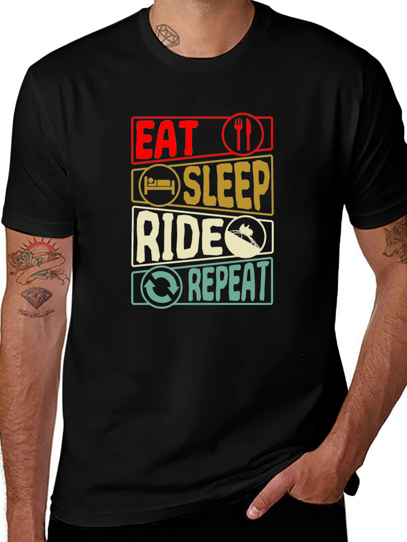 Eat Sleep Ride Repeat T-Shirt - Black Cotton Tee
