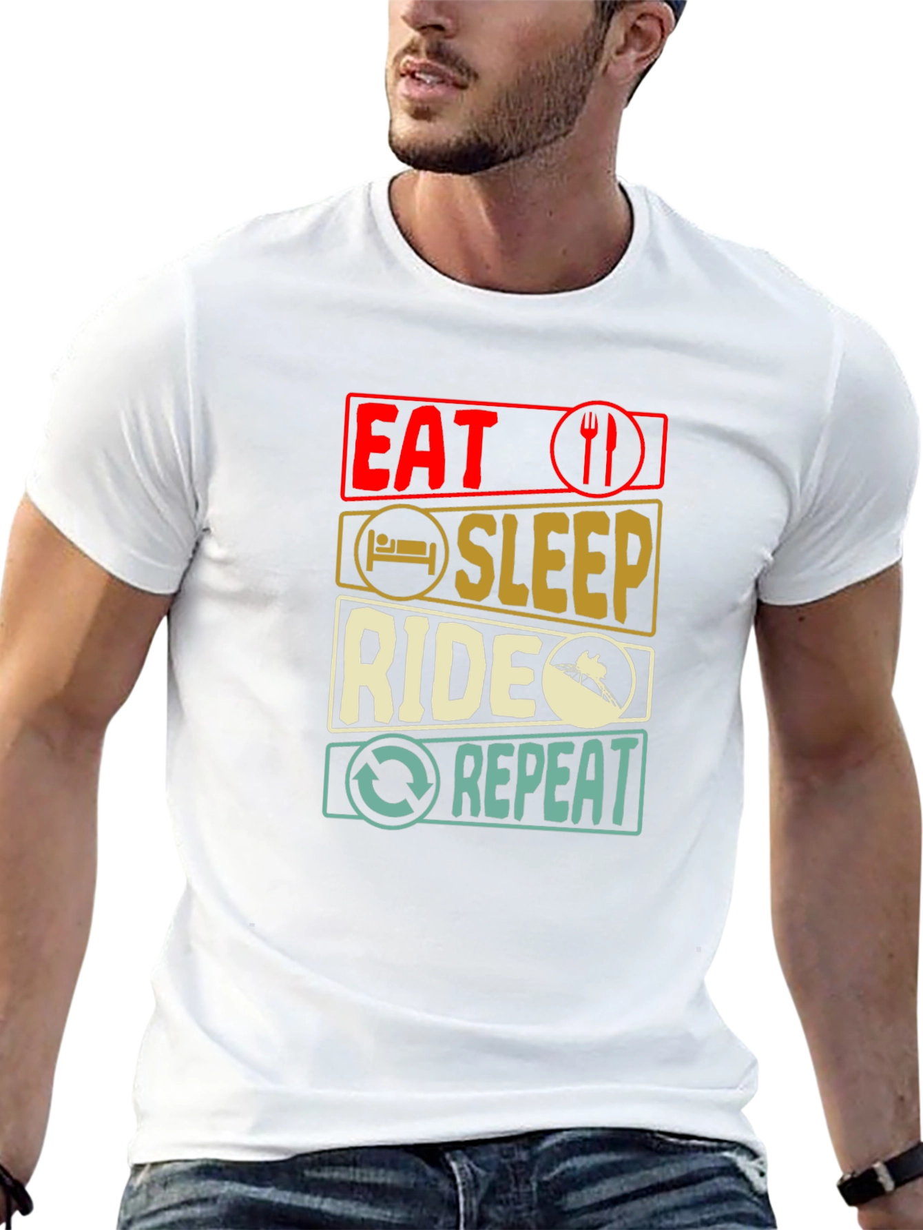 Eat Sleep Ride Repeat T-Shirt - Black Cotton Tee