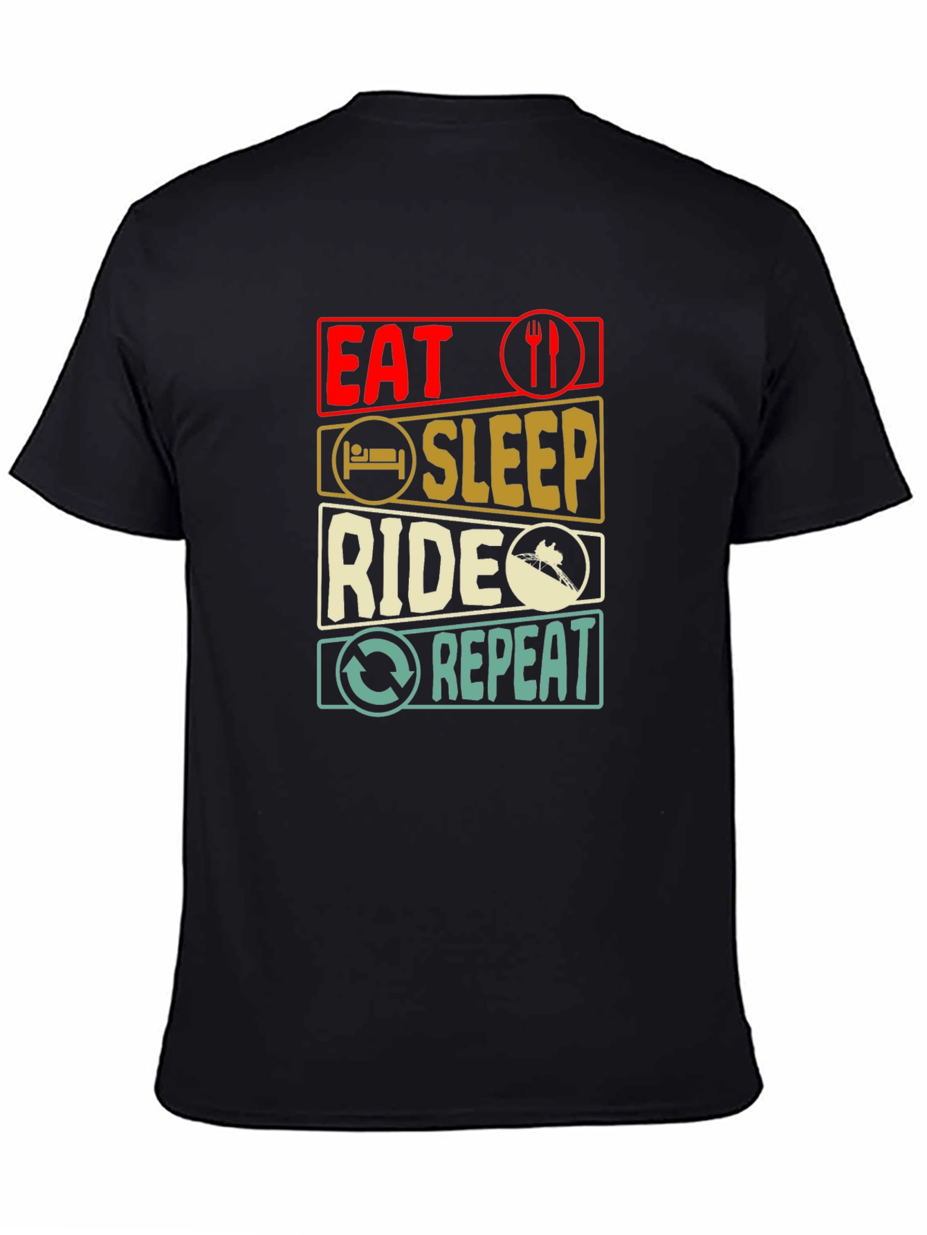 Eat Sleep Ride Repeat T-Shirt - Black Cotton Tee