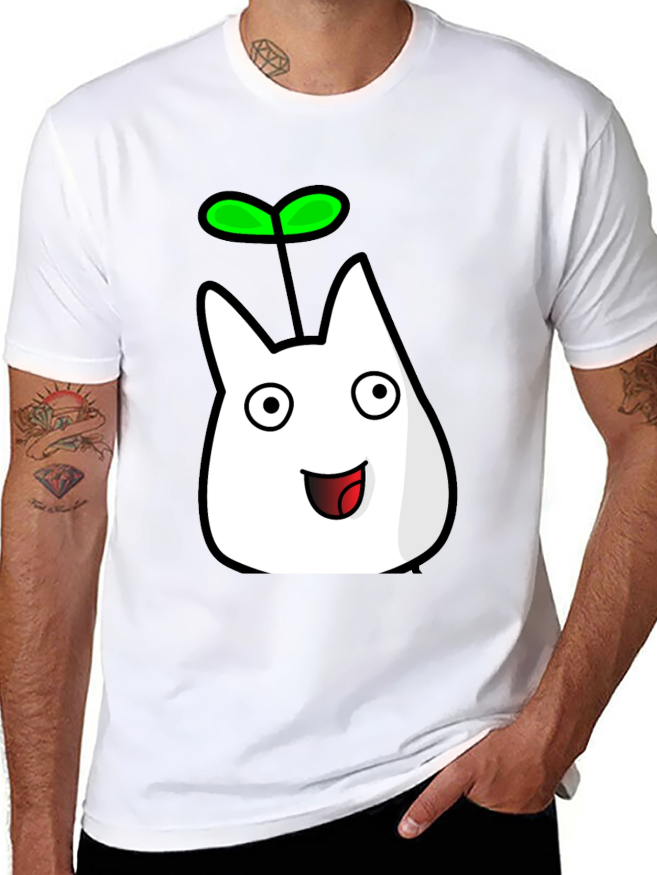 Cute Sprout Character Black T-Shirt