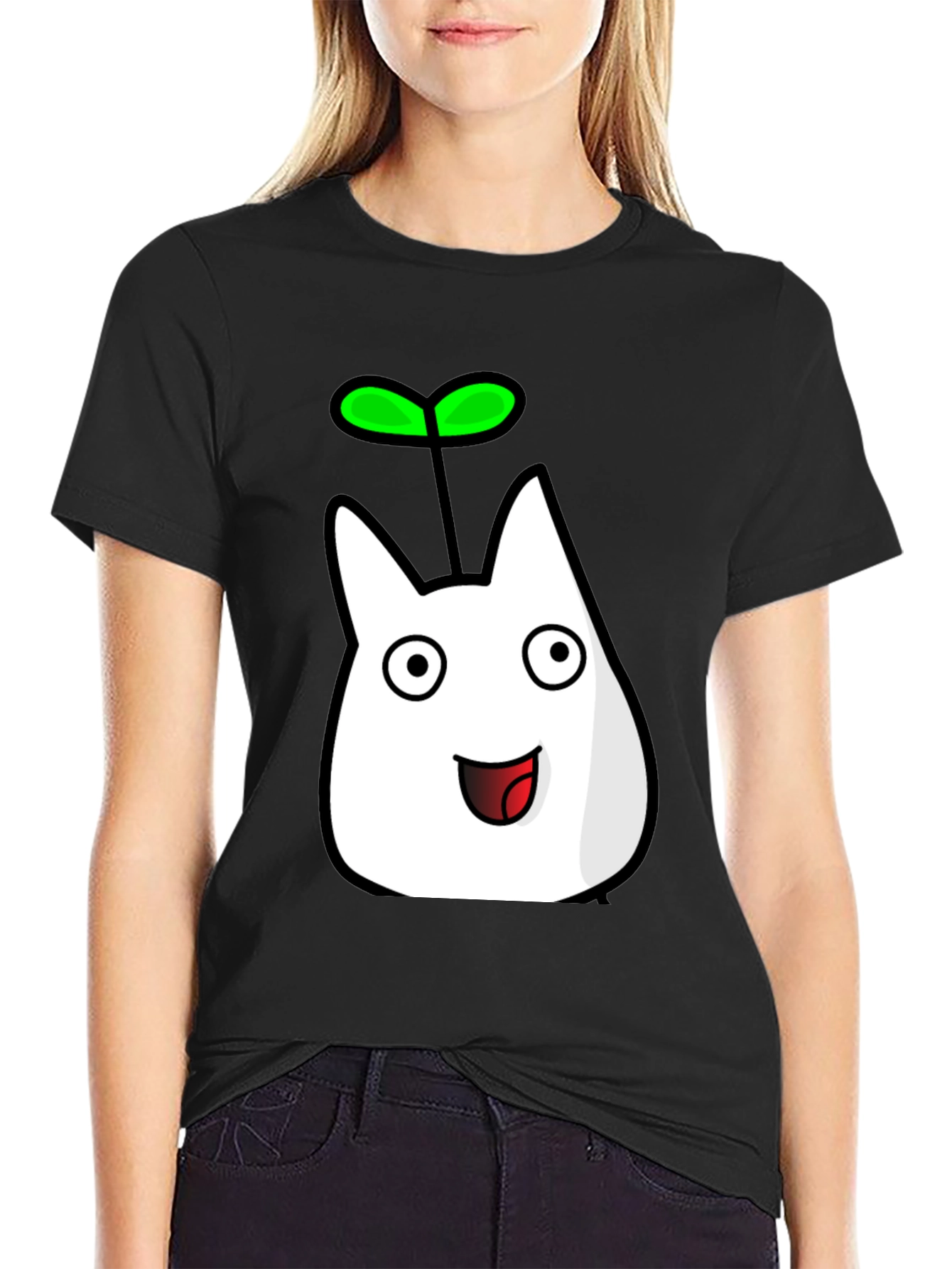Cute Sprout Character Black T-Shirt