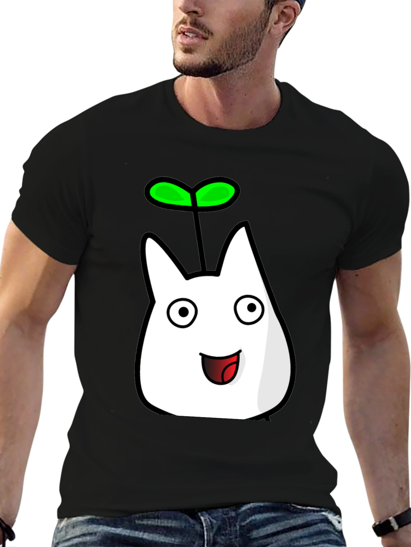 Cute Sprout Character Black T-Shirt