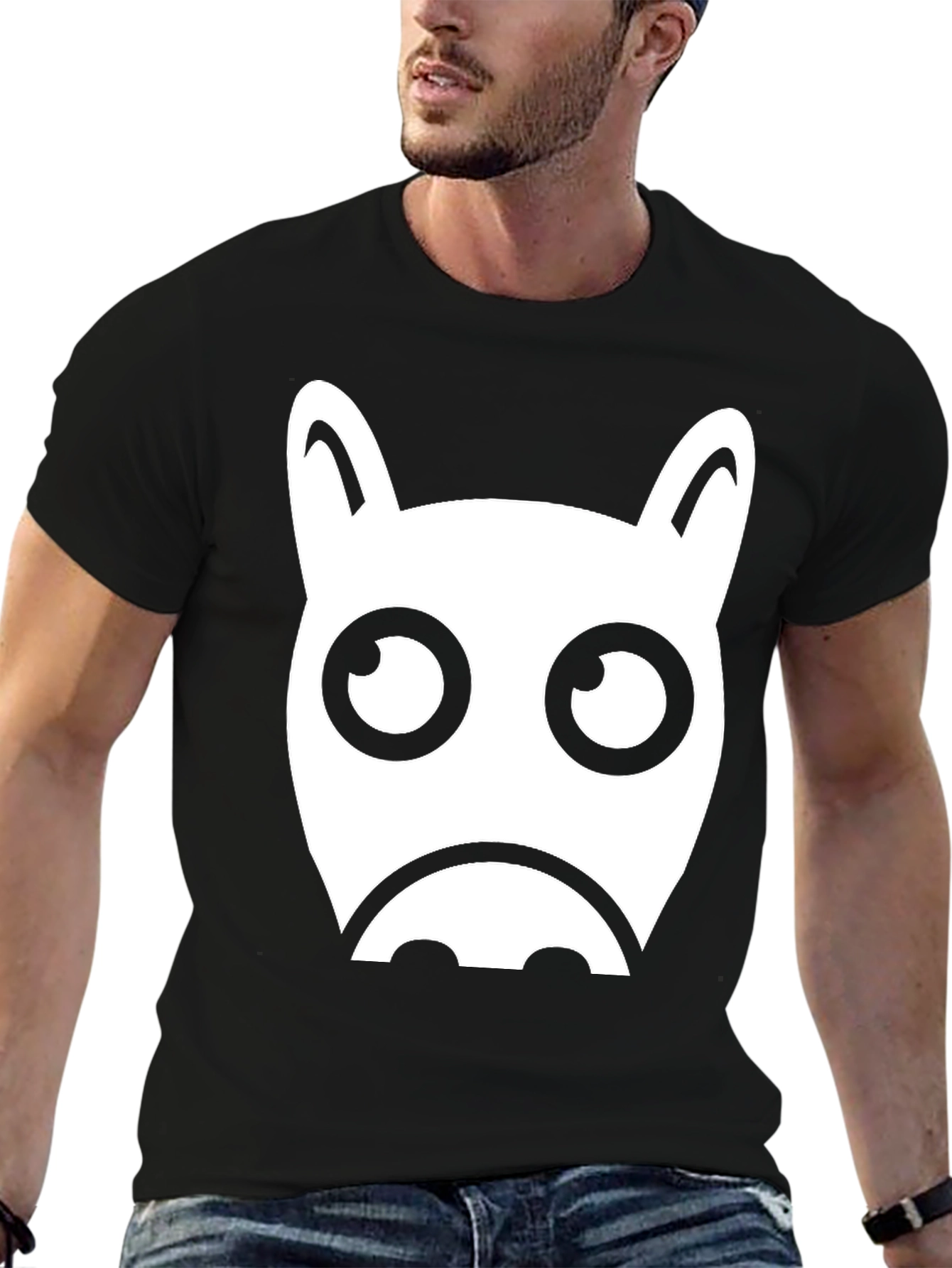 Funny Cartoon Animal Face Graphic Black T-Shirt