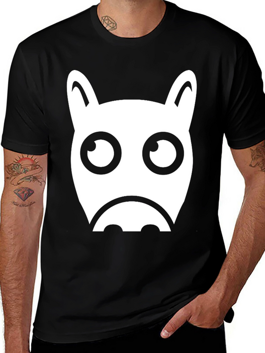 Funny Cartoon Animal Face Graphic Black T-Shirt