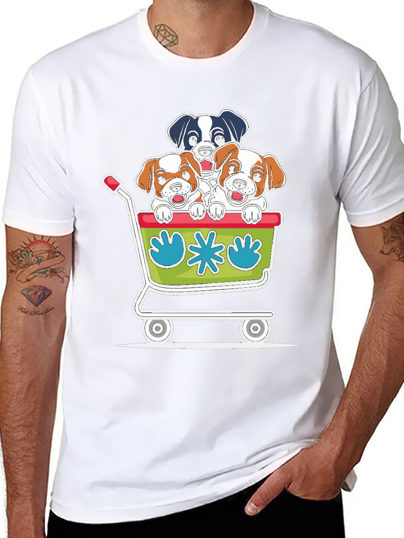 Dog Cart Graphic Tee - Cute Cartoon Puppy T-Shirt