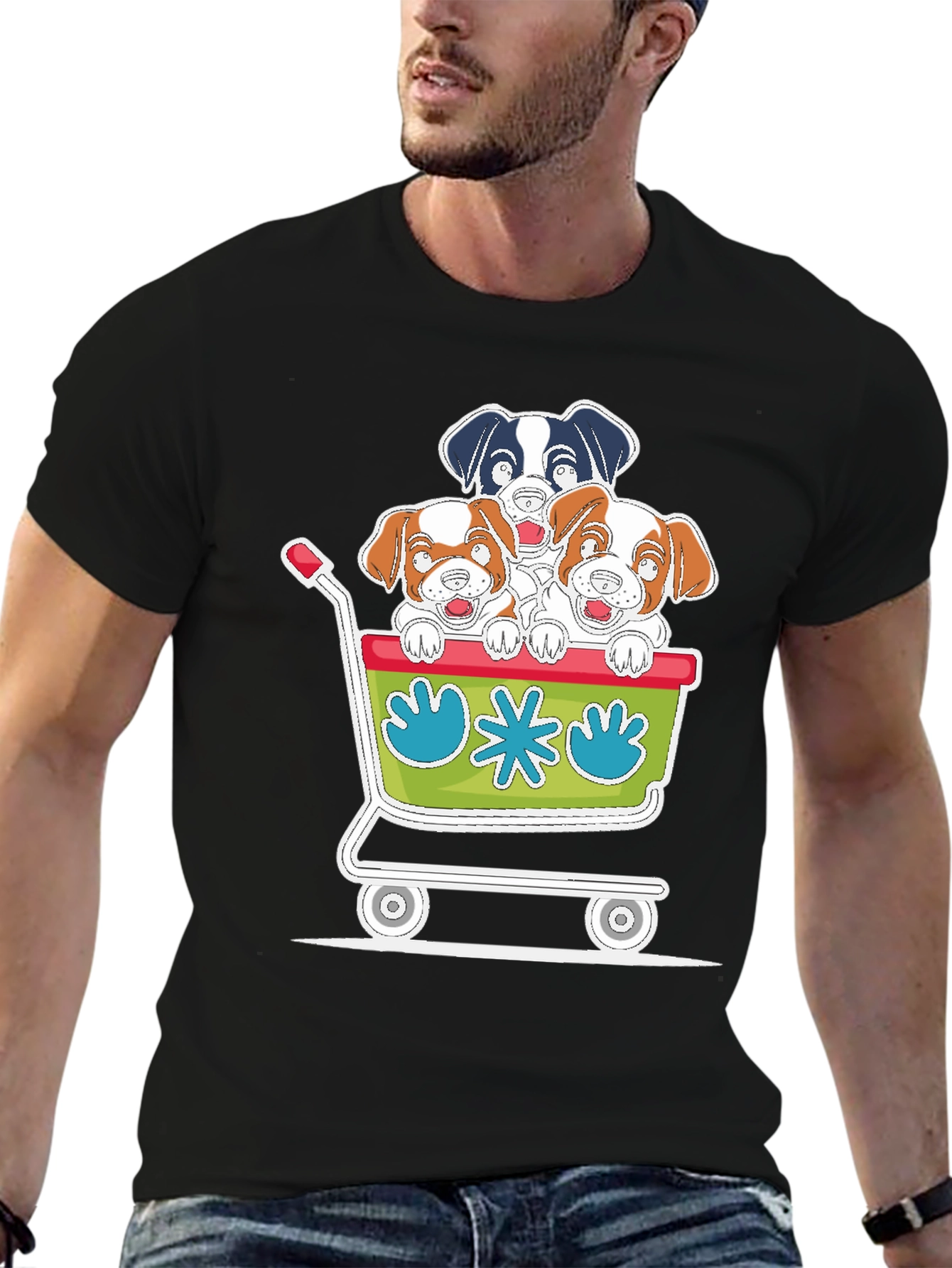 Dog Cart Graphic Tee - Cute Cartoon Puppy T-Shirt