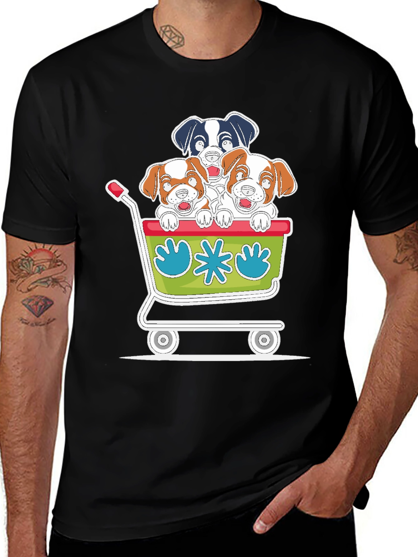 Dog Cart Graphic Tee - Cute Cartoon Puppy T-Shirt