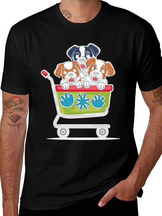 Dog Cart Graphic Tee - Cute Cartoon Puppy T-Shirt