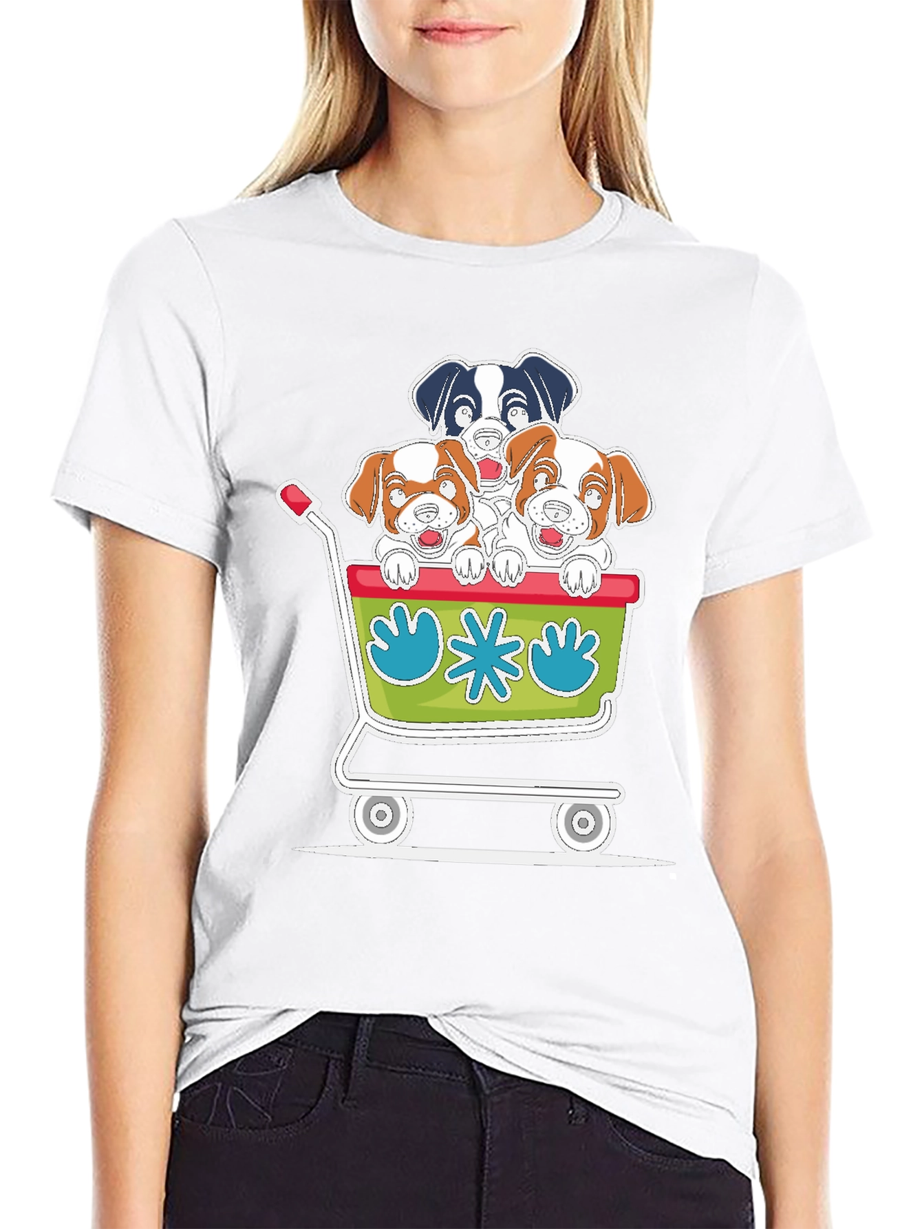 Dog Cart Graphic Tee - Cute Cartoon Puppy T-Shirt